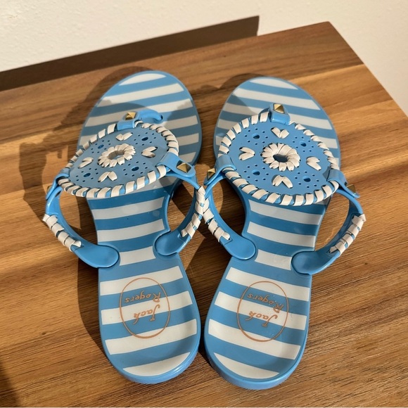 Jack Rogers Georgica Jelly Sandals Nautical Blue White Strip Size 7 EUC - Picture 3 of 5